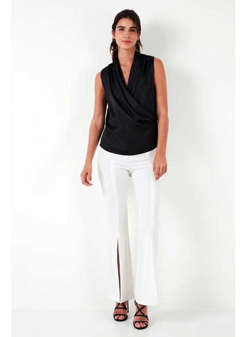 Lela Double Breasted Collar Sleeveless Satin Blouse Women's Blouse 611BZ0341 - Image 3